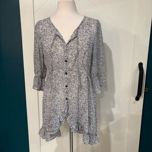 Speckled  Button-Down Women's tunic dress ruffle, feminine/ romantic / vacation